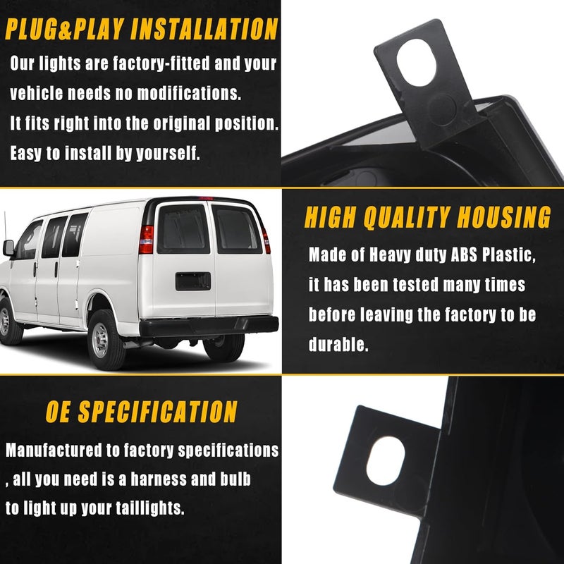 Boine Tail Light for 2003-2022 Chevy Express & GMC Savana Van - Driver & Passenger Side Rear Brake Lamps (Black Smoke) - Image 5