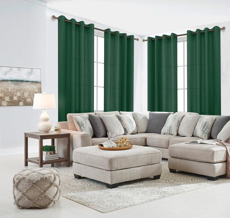 KOUFALL Dark Green Curtains 84 Inches Long for Living Room 2 Panels Set Sheer Linen Black Grommet Semi Light Filtering Moody Curtains Drapes for Bedroom Dining Room Emerald - Image 4