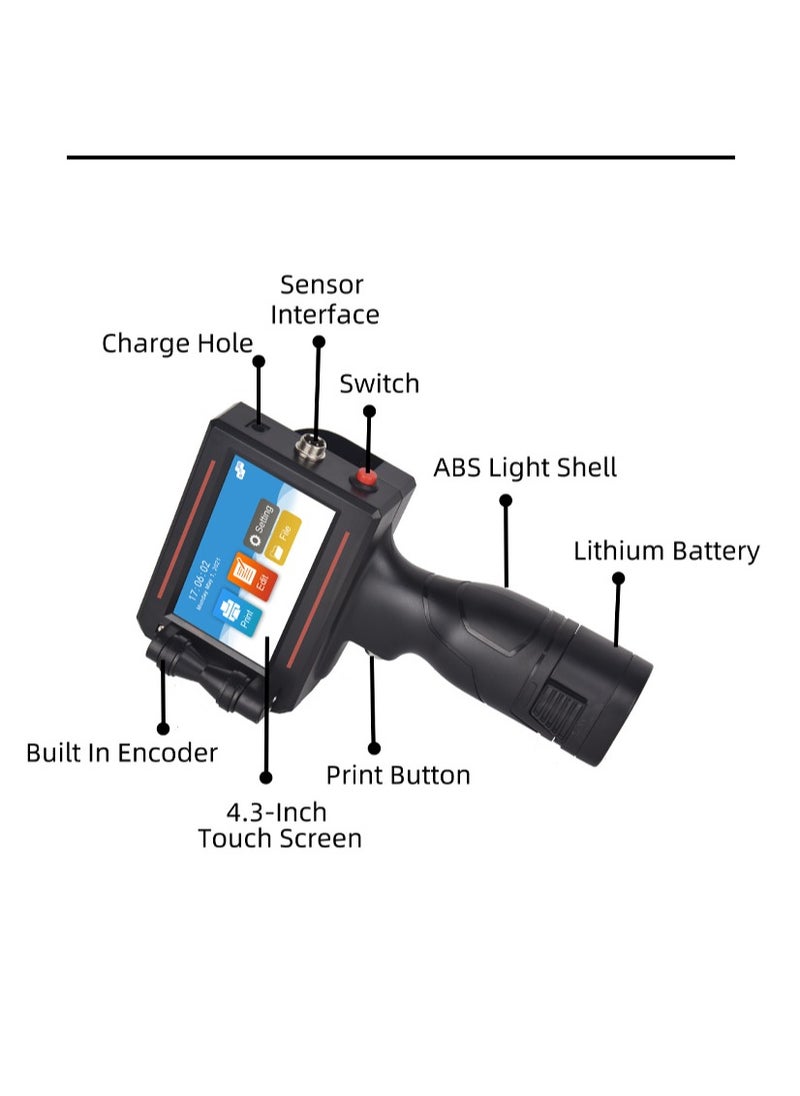 Demin - Portable 12.7mm Handheld Inkjet Printer QR Barcode Batch Number Logo Expiry Date Label Printer 25 Languages Non-encrypted - Image 1