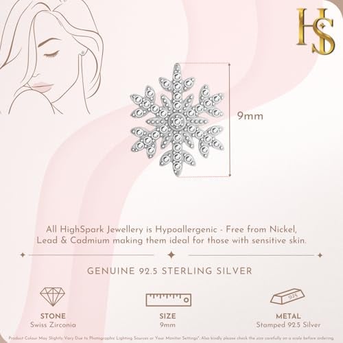 HighSpark Womens 925 Silver Snowflake Solitaire Stud Earrings | 92.5 Sterling Silver And Diamond Like Brilliance Sparkling Zirconia | Lovely Gift - Snowflake - Image 2