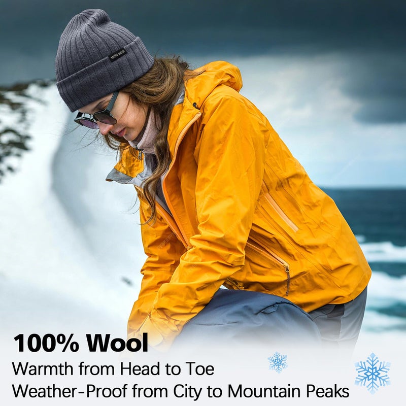 Ababalaya 100% Wool Beanie for Men Women Windproof Double Layer Super Cozy Knitted Cuffed Beanies Unisex Warm Winter Hat with Ear Protection & Face-Slimming Fit, Charcoal Gray - Image 5