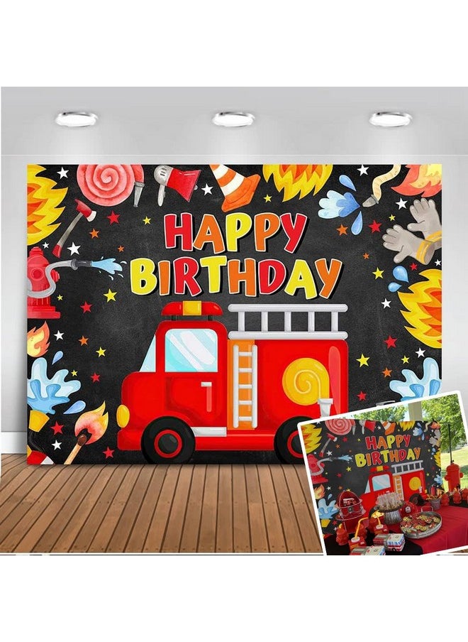 Mocsicka Mocsicka Fireman Birthday Backdrop 7x5ft Fire Truck Happy Birthday Party Decorations Banner Fireman Theme Kids Bday Background Boys Birthday Party Supplies  - Image 1