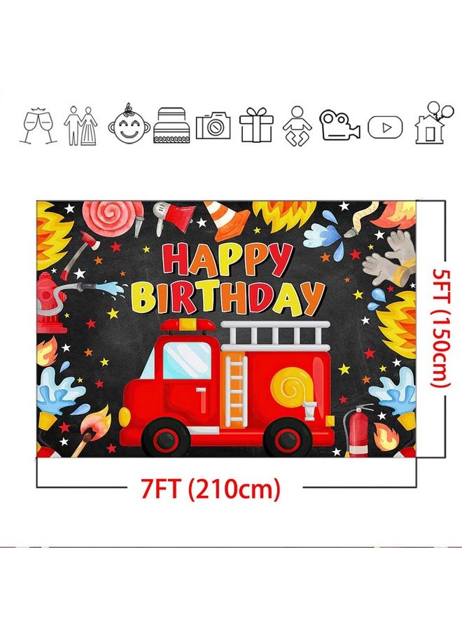 Mocsicka Mocsicka Fireman Birthday Backdrop 7x5ft Fire Truck Happy Birthday Party Decorations Banner Fireman Theme Kids Bday Background Boys Birthday Party Supplies  - Image 5