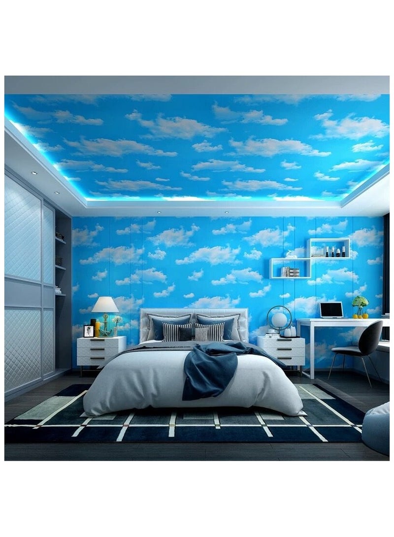آنا 45 سم * 10 م ملصق حائط مقاوم للماء بتصميم السماء الزرقاء والسحب البيضاء، ملصقات زخرفية لغرف النوم والمعيشة، زخارف حائط إبداعية، ملصقات ذاتية اللصق - Image 4