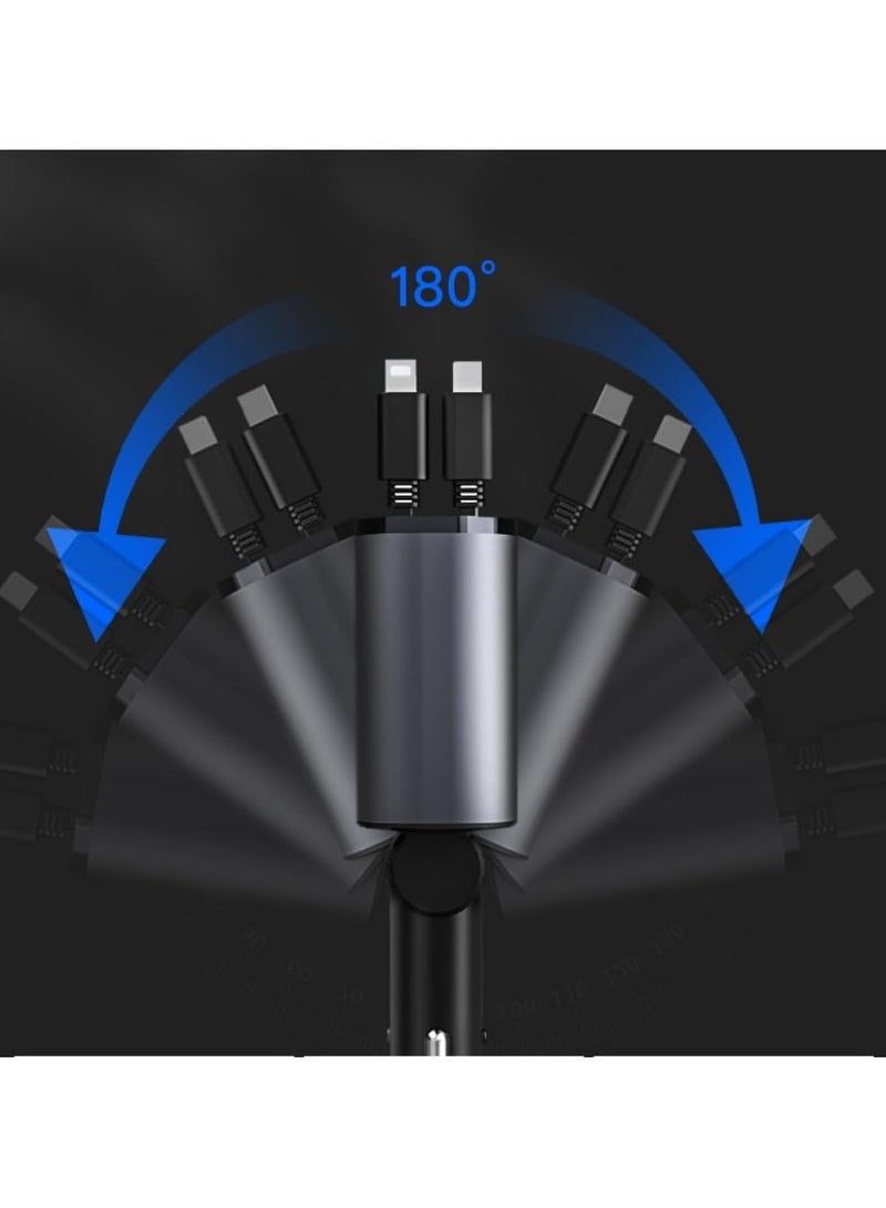 شاحن سيارة - محول شحن سريع 4 في 1 مع كابلات Lightning وType C قابلة للطي، ومنافذ USB مزدوجة وشاشة عرض الجهد - متوافق مع iPhone وiPad وAndroid - Image 3