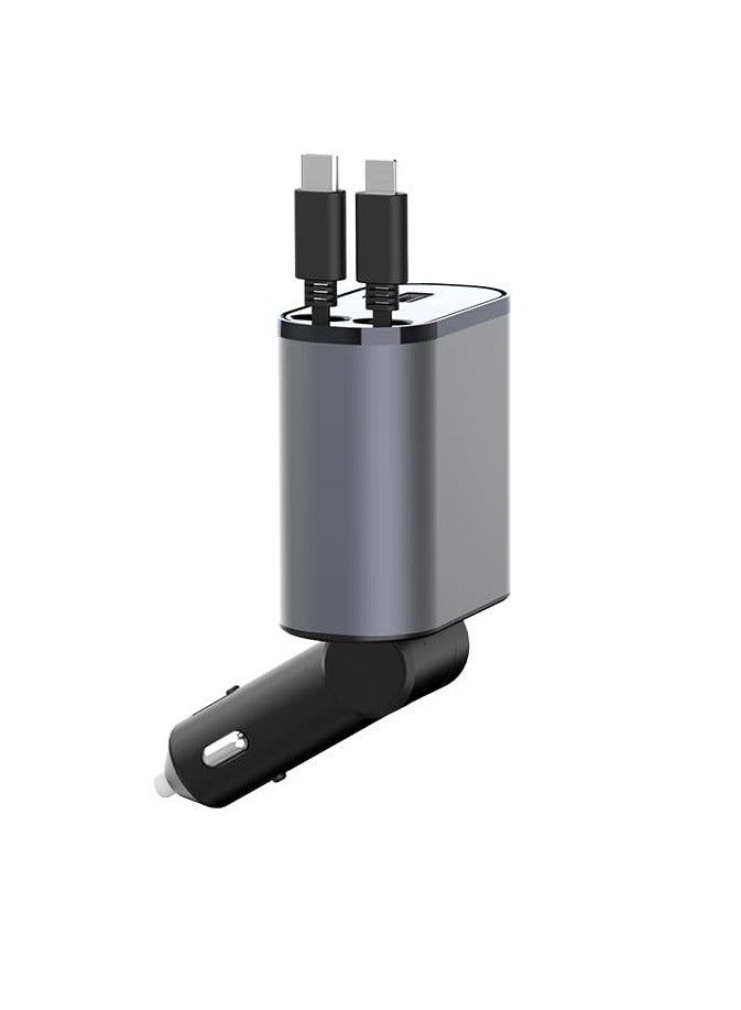 شاحن سيارة - محول شحن سريع 4 في 1 مع كابلات Lightning وType C قابلة للطي، ومنافذ USB مزدوجة وشاشة عرض الجهد - متوافق مع iPhone وiPad وAndroid - Image 5