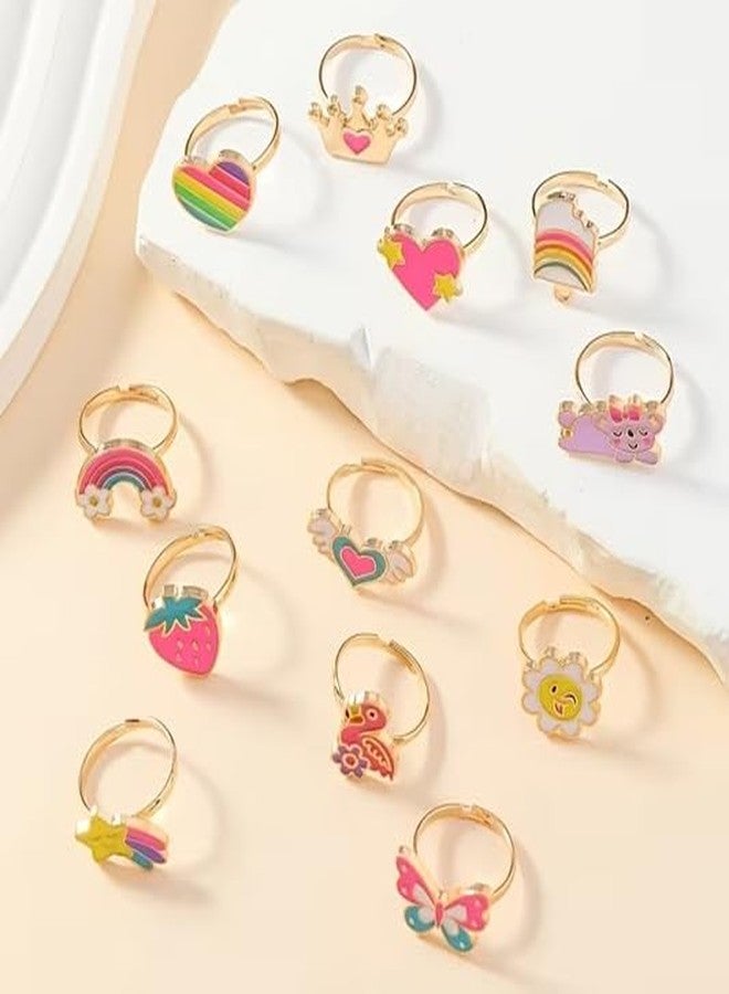 El Regalo 36 Pcs Adjustable Enamel Kids Rings - Unicorn, Rainbow, Strawberry, Flowers & More | No-Duplicate Dress-Up Jewelry Box for 4-12 Year Old Girls - Birthday, Christmas, Valentines (Style-2) - Image 5