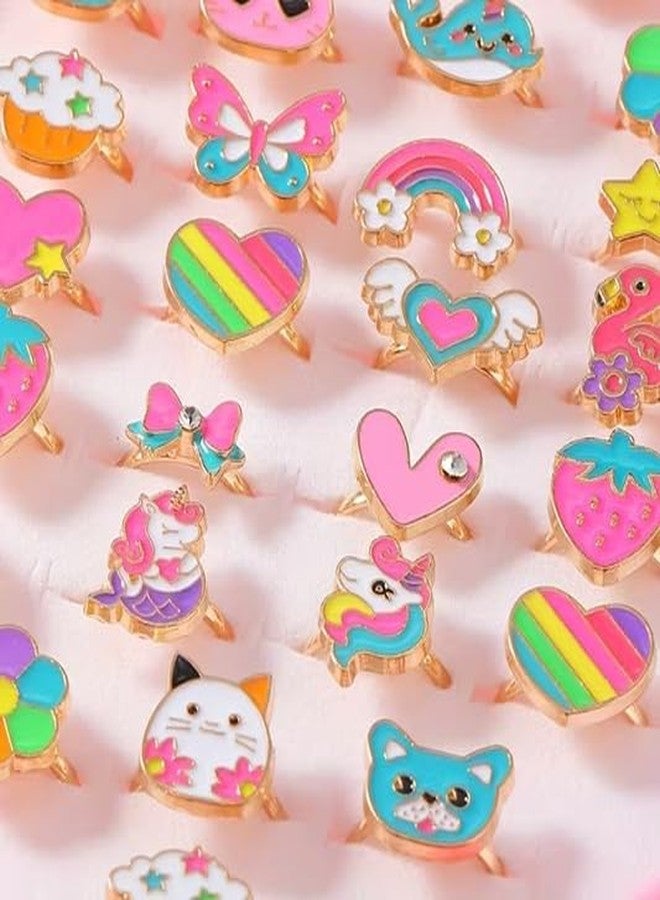 El Regalo 36 Pcs Adjustable Enamel Kids Rings - Unicorn, Rainbow, Strawberry, Flowers & More | No-Duplicate Dress-Up Jewelry Box for 4-12 Year Old Girls - Birthday, Christmas, Valentines (Style-2) - Image 3