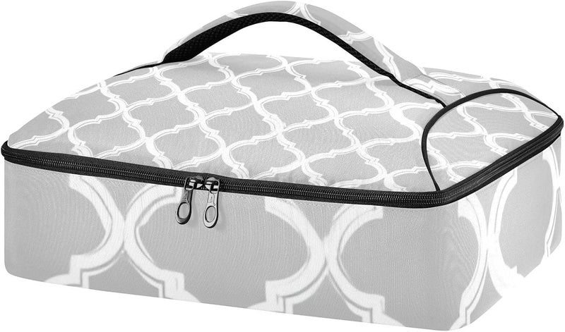 ElliTarr Casserole Carrier Insulated Casserole Dish Carrier Thermal Food Warmer Bag Lasagna Holder Lugger Tote Potluck Containers for Travel Picnic Party Silver Minimalist Quatrefoil - Image 1