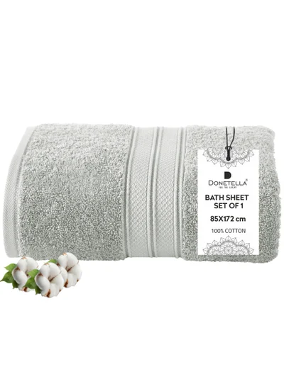 Donetella Premium 100 % Combed Cotton 1-Pcs Bath Sheet (85 X 172 CM) 600 GSM Large Towel, Highly Absorbent, Quick Dry,Best Towel for Bathroom, Spa And Hotel,Light Grey