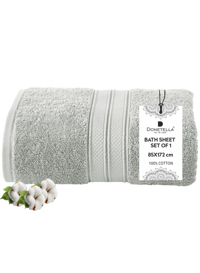 Donetella Premium 100 % Combed Cotton 1-Pcs Bath Sheet (85 X 172 CM) 600 GSM Large Towel, Highly Absorbent, Quick Dry,Best Towel for Bathroom, Spa And Hotel,Light Grey