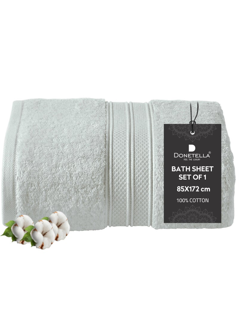 Donetella Premium 100 % Combed Cotton 1-Pcs Bath Sheet (85 X 172 CM) 600 GSM Large Towel, Highly Absorbent, Quick Dry,Best Towel for Bathroom, Spa And Hotel,Light Grey - Image 1