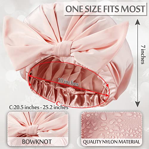 Floraltop 4 Pcs Shower Caps for Women Waterproof Reusable Shower Hair Caps Bowknot Satin Bath Hair Caps Elastic Hem Turban Bath Caps for Long Short Curly Hair Women Girls Stripe - Image 3
