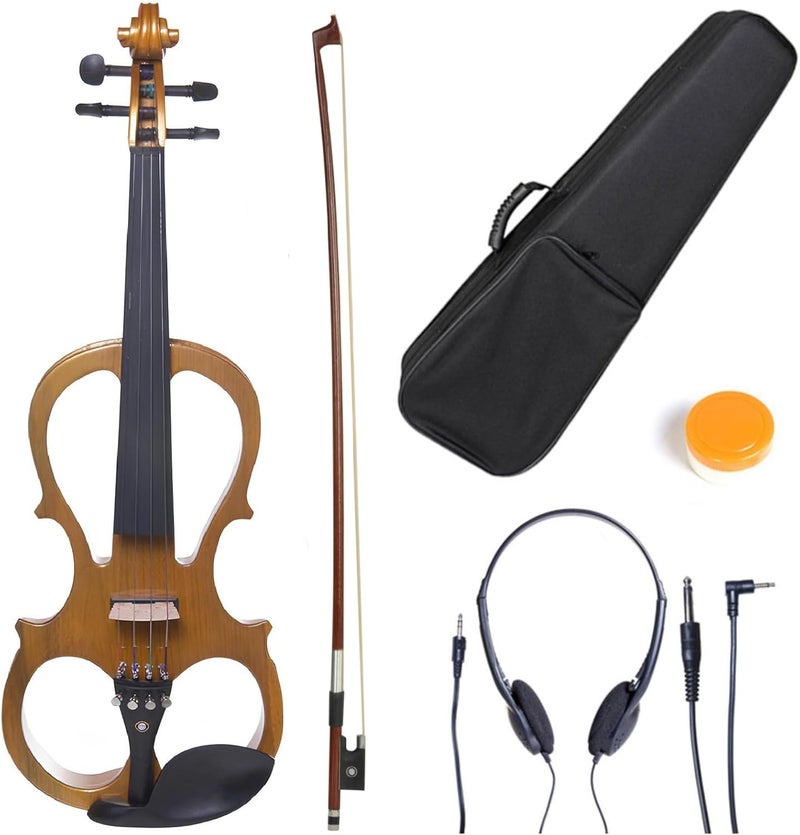 Cecilio Left-Handed Electric Violin - 1/2 Full Size Solid Maple Electric Silent Violin with Ebony Fittings, Ideal Gifts for Musicians & Music Enthusiasts, Yellow - Image 1