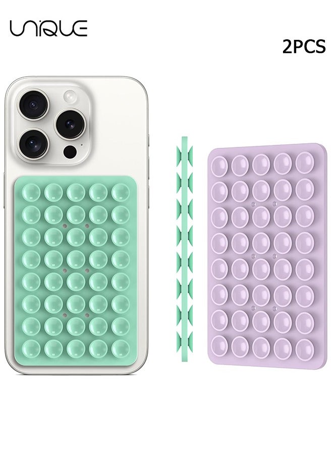 Unique 2 Pack Silicone Suction Phone Case - Double Sided Suction Cup - Anti-Slip Hands - Free Mobile Accessory Holder - Suitable for Videos and Selfies (Green/Purple)  - Image 1