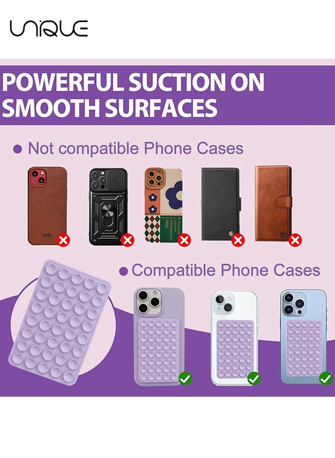 Unique 2 Pack Silicone Suction Phone Case - Double Sided Suction Cup - Anti-Slip Hands - Free Mobile Accessory Holder - Suitable for Videos and Selfies (Green/Purple)  - Image 3
