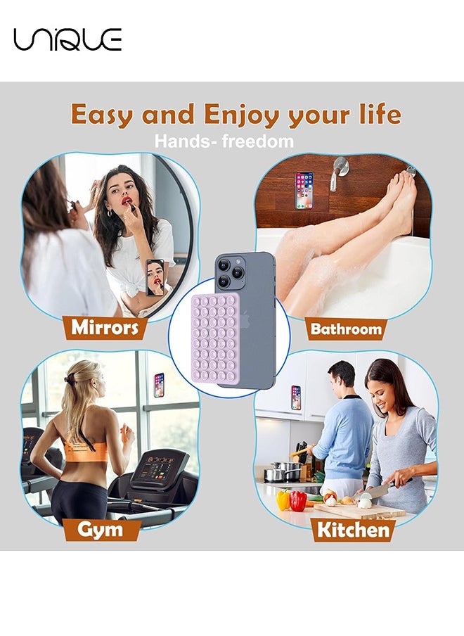 Unique 2 Pack Silicone Suction Phone Case - Double Sided Suction Cup - Anti-Slip Hands - Free Mobile Accessory Holder - Suitable for Videos and Selfies (Green/Purple)  - Image 5