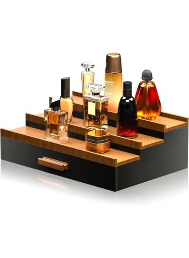 Wooden Cologne Organizer, 3-Tier Display Stand With Drawer Storage for Men, Dresser Perfume Organizer, Great Gift, Black Walnut - Image 1