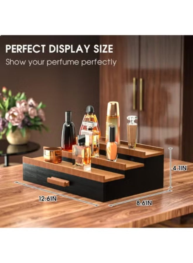 Wooden Cologne Organizer, 3-Tier Display Stand With Drawer Storage for Men, Dresser Perfume Organizer, Great Gift, Black Walnut - Image 5