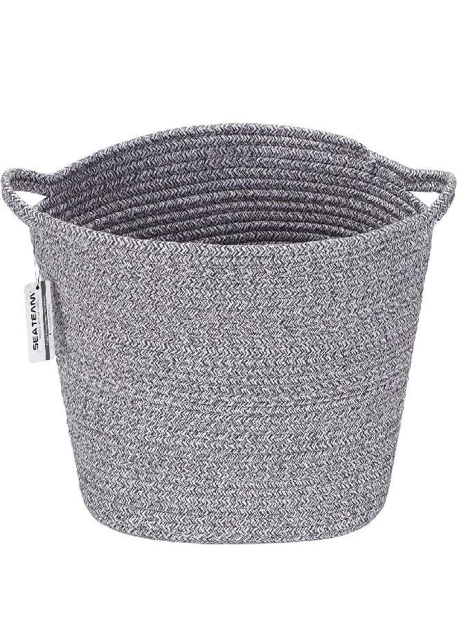 Sea Team Sea Team Oval Cotton Rope Woven Storage Basket with Handles, Diaper Caddy, Nursery Nappies Organizer, Baby Shower Basket for Kid's Room, 14.2 x 9 x 11.4 Inches (Medium Size, Mottled Grey)  - Image 2