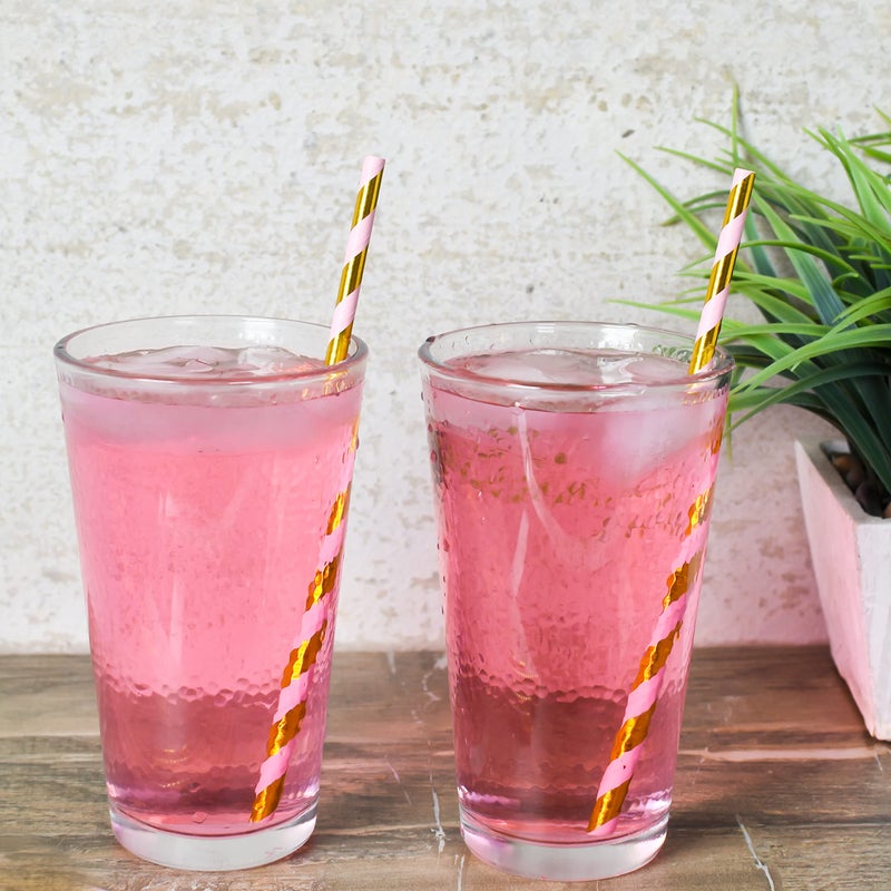 KEDON Pink Gold Paper Straws 100, Disposable Cake Pop Sticks Metallic Gold Striped Star Decorative Pink Straws for Drinking Cocktail Bachelorette Wedding Crafts Baby Bridal Shower Gender Reveal - Image 3