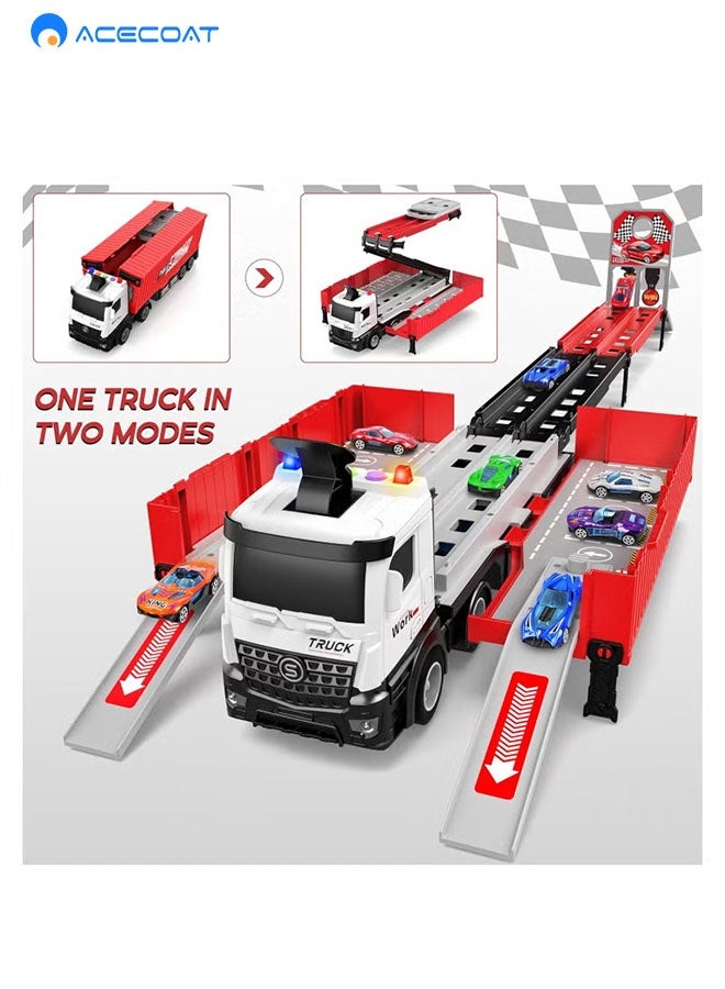 ACECOAT Race Car Track Toy Truck Toy with Slots & Foldable Race Tracks Transport Car Carrier Toy for Toddlers Cars Toy Set Container Truck Toy with 8 Alloy Cars Vehicles Toy Set for 3+ Kids Boys Girls - Image 5