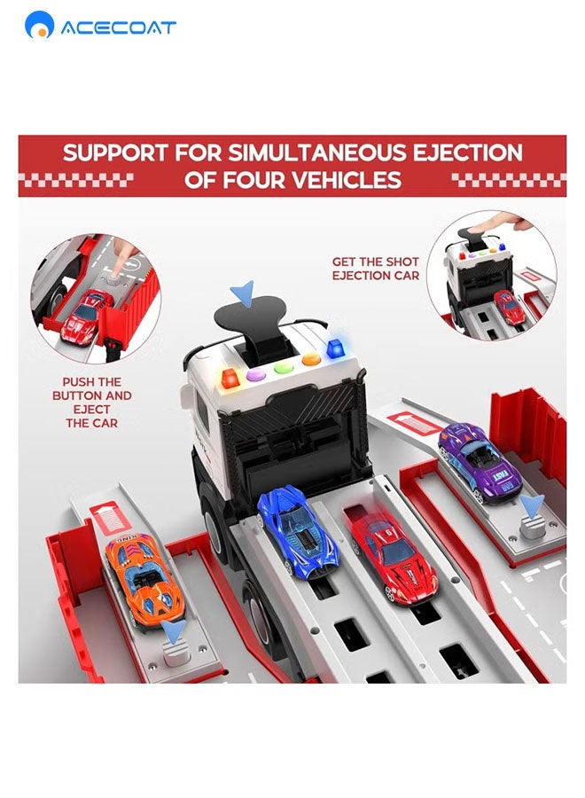 ACECOAT Race Car Track Toy Truck Toy with Slots & Foldable Race Tracks Transport Car Carrier Toy for Toddlers Cars Toy Set Container Truck Toy with 8 Alloy Cars Vehicles Toy Set for 3+ Kids Boys Girls - Image 2