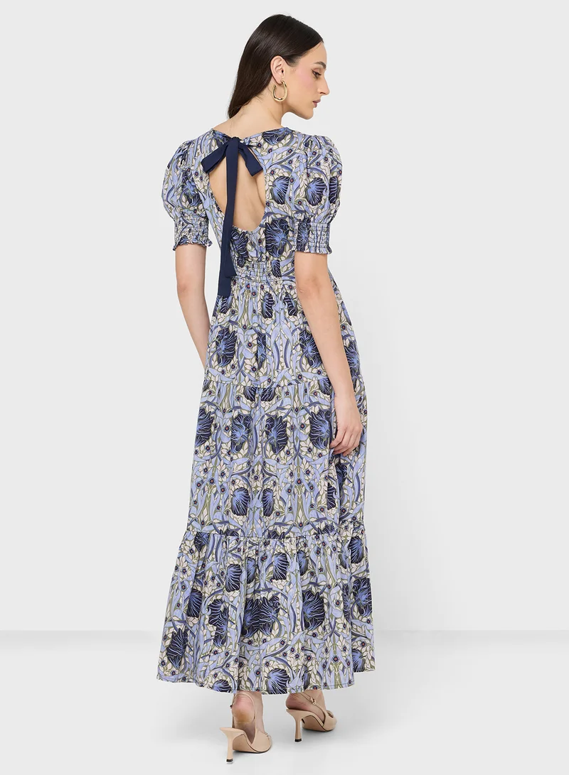 هوب اند ايفي Morris Society High Neck Cotton Bow Back Maxi Dress