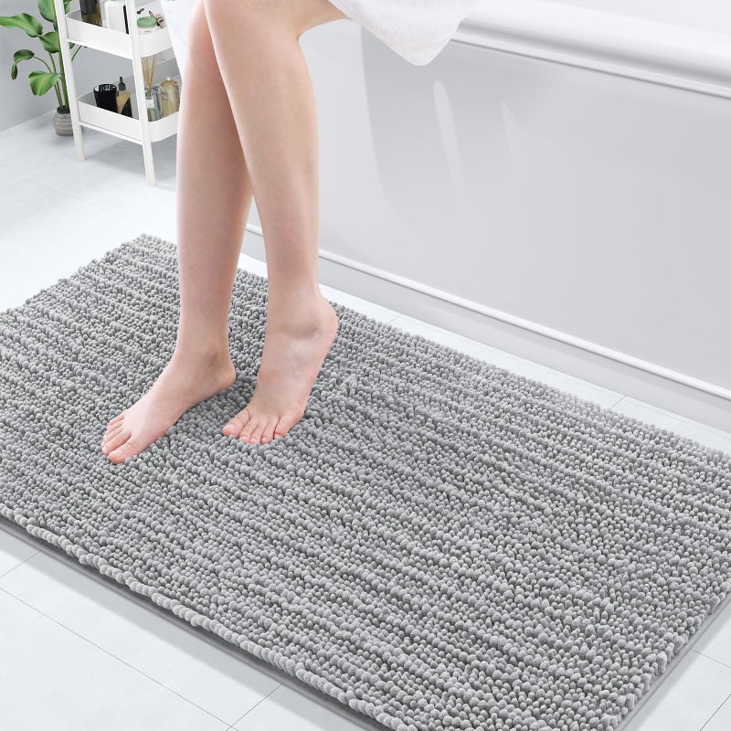 Arotive Arotive Luxury Chenille Bathroom Rug Mat Extra Soft Thick Absorbent Shaggy Bath Rugs NonSlip Machine Wash Dry Plush Bath Mats for Bathroom Shower and Tub 60x24 Light Grey 