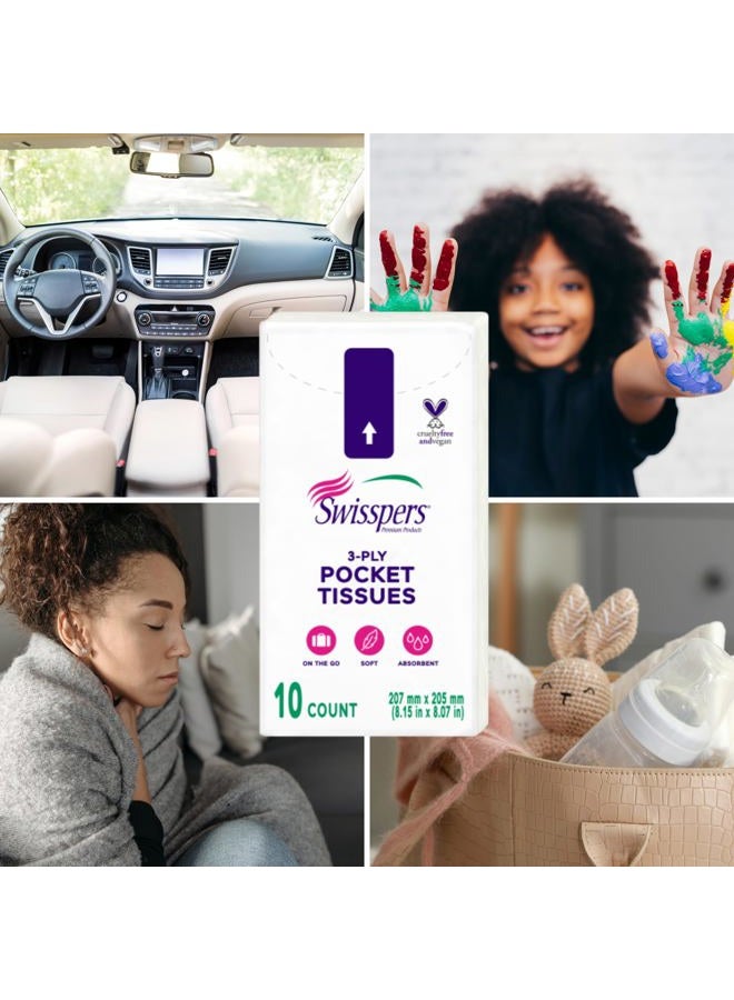 Swisspers Pocket Tissues, 3-Ply White Facial Tissues for Purse, Pocket, Car, Strong & Absorbent, 10 Tissues/Pack, 8 Packs (80 Tissues Total) - Image 5