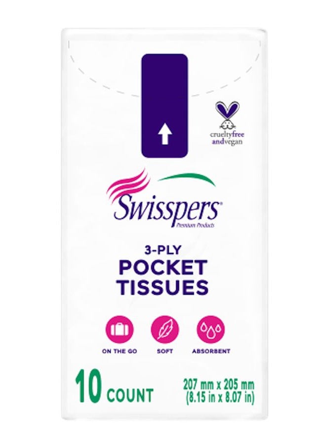 Swisspers Pocket Tissues, 3-Ply White Facial Tissues for Purse, Pocket, Car, Strong & Absorbent, 10 Tissues/Pack, 8 Packs (80 Tissues Total) - Image 2