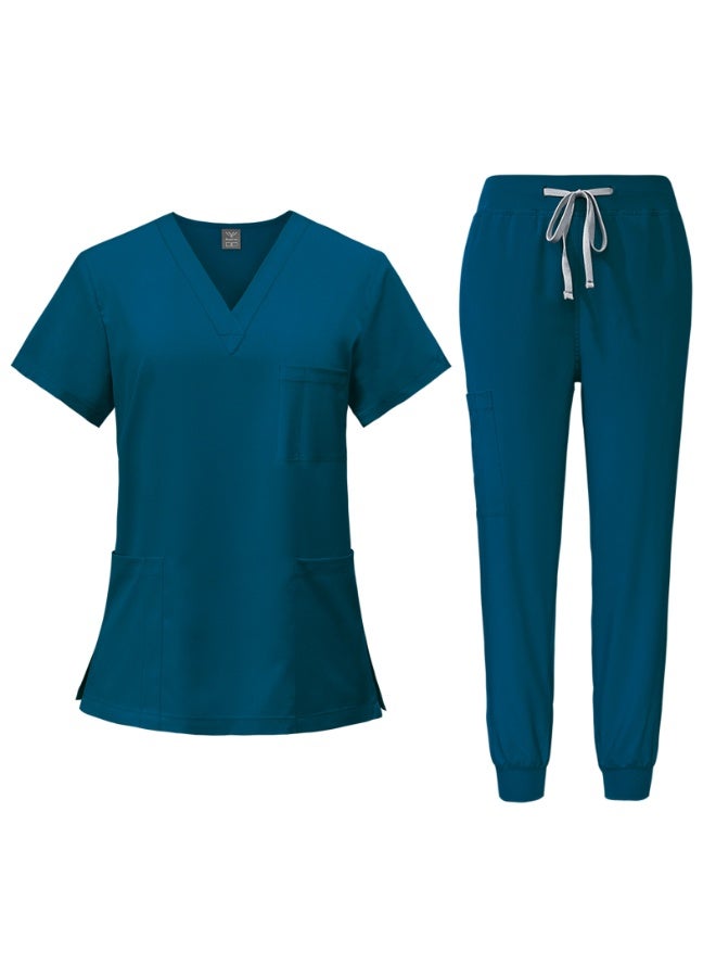 Men Women's Medical Scrubs Set V-neck Top & Tapered Leg Jogger Pants with Drawstring Medical Nurse Uniform for Hospital Scrub Suit Uniforms for Summer (Navy Blue) - Image 1
