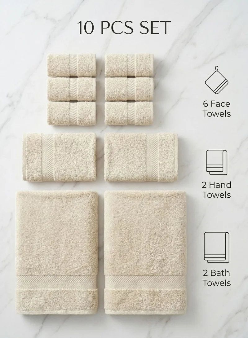 1Chase Vanilla 10-Piece 100% Cotton Towel Set – 600 GSM Luxury Vanilla/Off-White Bath, Hand & Wash Towels  | Best Price UAE