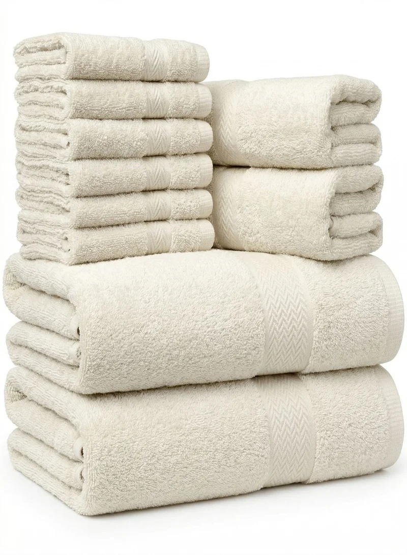 1 تشيس طقم مناشف قطنية 100% مكون من 10 قطع - 600 غرام/متر مربع، فاخر، لون فانيليا/أبيض كريمي، مناشف للحمام واليدين والغسيل