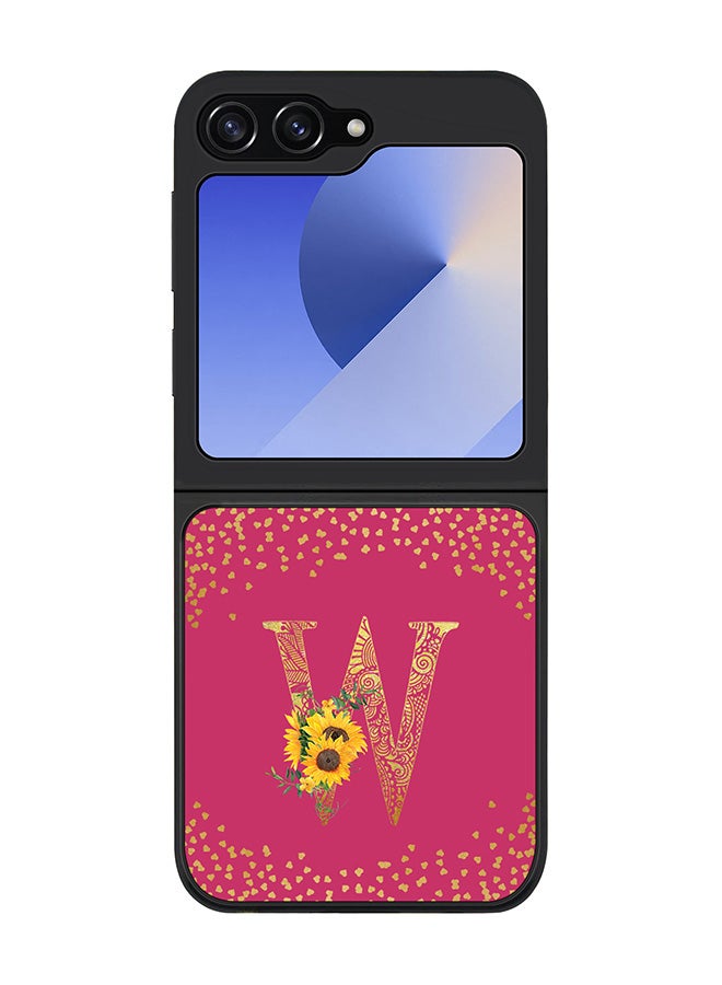 Stylizedd Rugged Black edge case for Samsung Galaxy Z Flip7 FE, Slim fit Case Cover - Custom Monogram Initial Letter Floral Pattern Alphabet - W ( Deep Pink Rose ) - Image 1