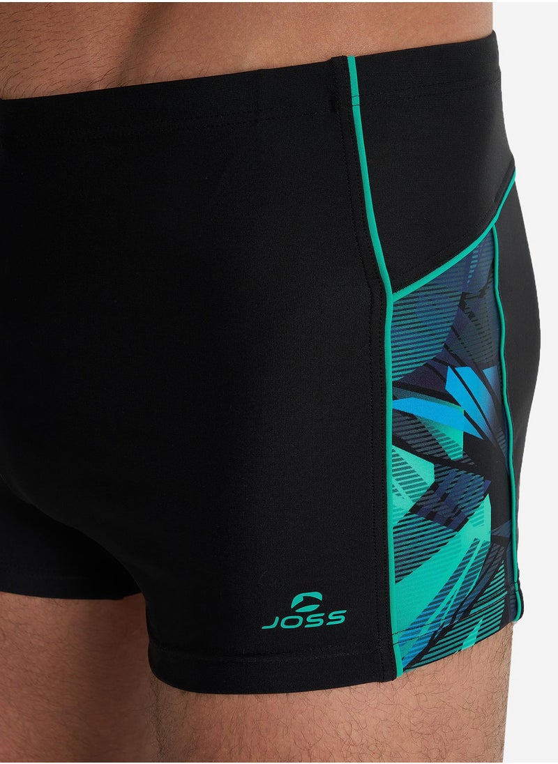 Joss Joss Men's Swimming Trunks-Shorts Black with Printed Inserts – Creora Highclo Fibers, Chlorine-Resistant, Adjustable Waist for Perfect Fit  - Image 3