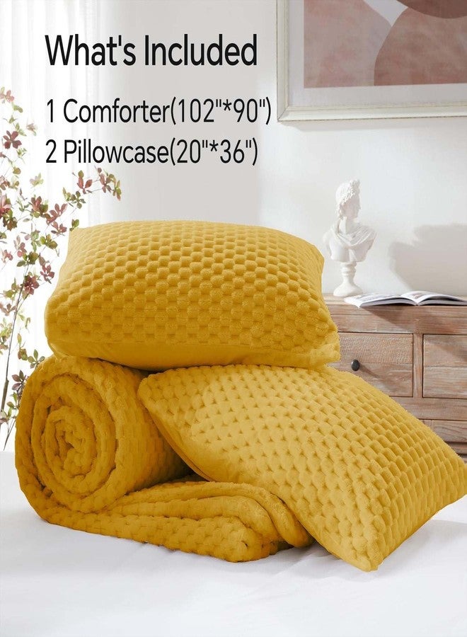 بيديليت طقم لحاف بيدلايت الفاخر بحجم كينج - لحاف أصفر ناعم من الصوف لسرير بحجم كينج، طقم مفروشات فاخر ودافئ لفصل الشتاء، طقم سرير ناعم مكون من 3 قطع (لحاف واحد، غطاءان للوسائد) - Image 5
