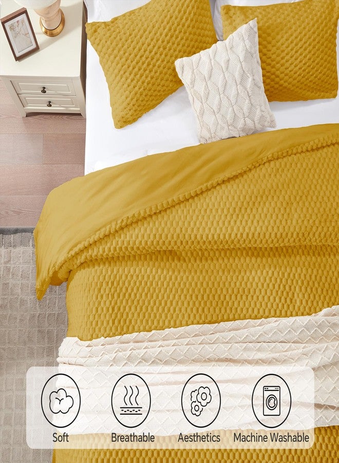 بيديليت طقم لحاف بيدلايت الفاخر بحجم كينج - لحاف أصفر ناعم من الصوف لسرير بحجم كينج، طقم مفروشات فاخر ودافئ لفصل الشتاء، طقم سرير ناعم مكون من 3 قطع (لحاف واحد، غطاءان للوسائد) - Image 4