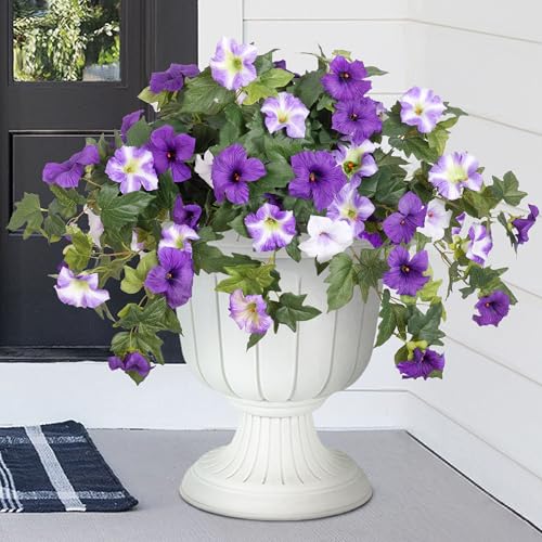 Ammyoo Artificial Fake Flowers Plants for Outdoor Decoration, 2PCS Faux Petunias Silk Flower UV Resistant No Fade for Home Outside Garden Balcony Yard Porch Realistic Indoor Decor (Purple White) - Image 1