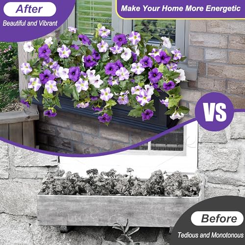 Ammyoo Artificial Fake Flowers Plants for Outdoor Decoration, 2PCS Faux Petunias Silk Flower UV Resistant No Fade for Home Outside Garden Balcony Yard Porch Realistic Indoor Decor (Purple White) - Image 3