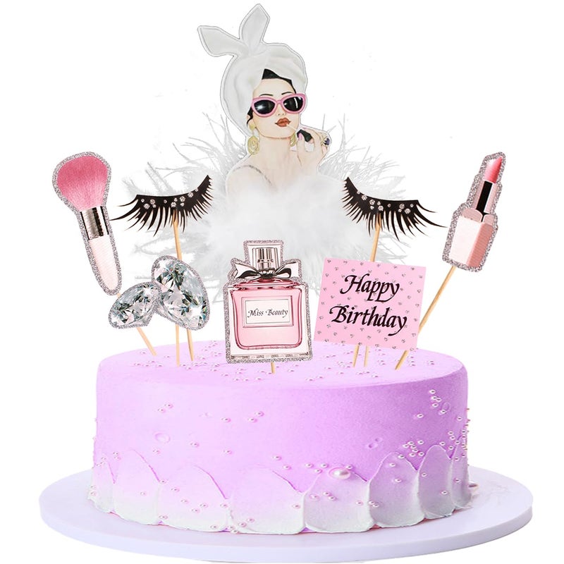Kawailay 15 Pcs Makeup Cupcake Toppers Cosmetics Theme Cake Toppers Cake Picks Makeup Happy Birthday Cake Topper for Bridal Shower Spa Salon Girl Birthday Party  Style 3 - Image 3