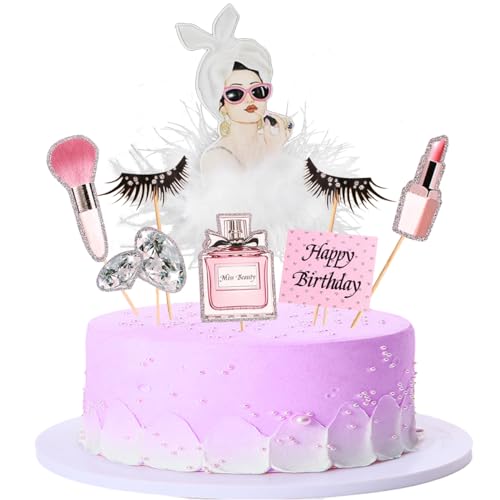 Kawailay 15 Pcs Makeup Cupcake Toppers Cosmetics Theme Cake Toppers Cake Picks Makeup Happy Birthday Cake Topper for Bridal Shower Spa Salon Girl Birthday Party  Style 3 - Image 1