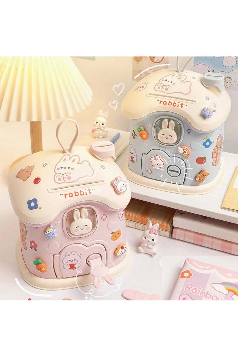 Whimsy Storage Box for Kids, Rabbit Mushroom House Toys with Puzzle DIY Sticker Lovely for Kids, Durable Money Saving Box with Handle and Secure Lock, Great Toy for Boys Girls Birthday Gift or Home Decoration, Great Presents (blue) - Image 2