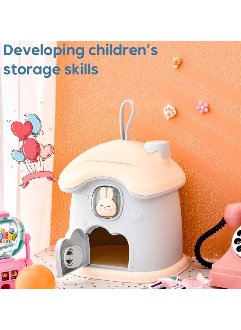 Whimsy Storage Box for Kids, Rabbit Mushroom House Toys with Puzzle DIY Sticker Lovely for Kids, Durable Money Saving Box with Handle and Secure Lock, Great Toy for Boys Girls Birthday Gift or Home Decoration, Great Presents (blue) - Image 5