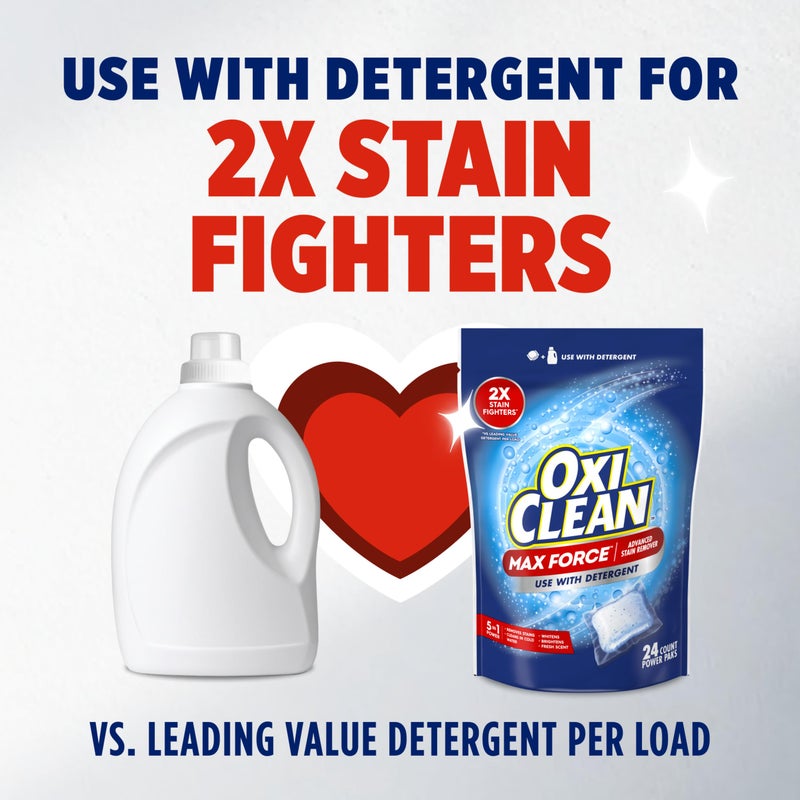 OxiClean Max Force Advanced Stain Remover Power Paks, Use with Detergent to Remove Stubborn Stains, Whiten, Brighten, and Boost Freshness, for All Temps and Washing Machines, 24 count - Image 4