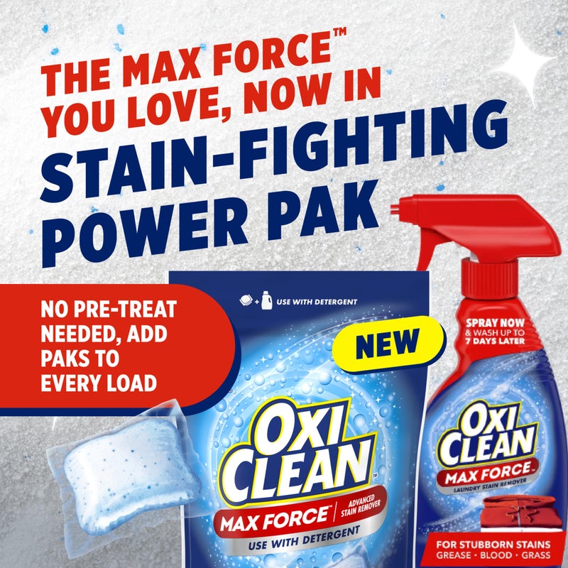 OxiClean Max Force Advanced Stain Remover Power Paks, Use with Detergent to Remove Stubborn Stains, Whiten, Brighten, and Boost Freshness, for All Temps and Washing Machines, 24 count - Image 2