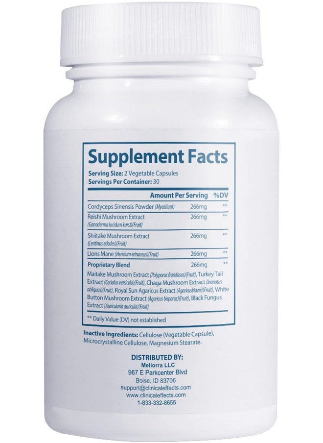 Clinical Effects Mushroom Formula 10 Natural Mushroom Supplement For Focus Mood And Brain Booster Support Nootropic Supplement And Immune Support 60 Veggie Capsules Made In The Usa  - Image 3