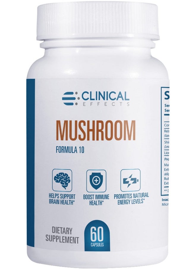 Clinical Effects Mushroom Formula 10 Natural Mushroom Supplement For Focus Mood And Brain Booster Support Nootropic Supplement And Immune Support 60 Veggie Capsules Made In The Usa  - Image 2