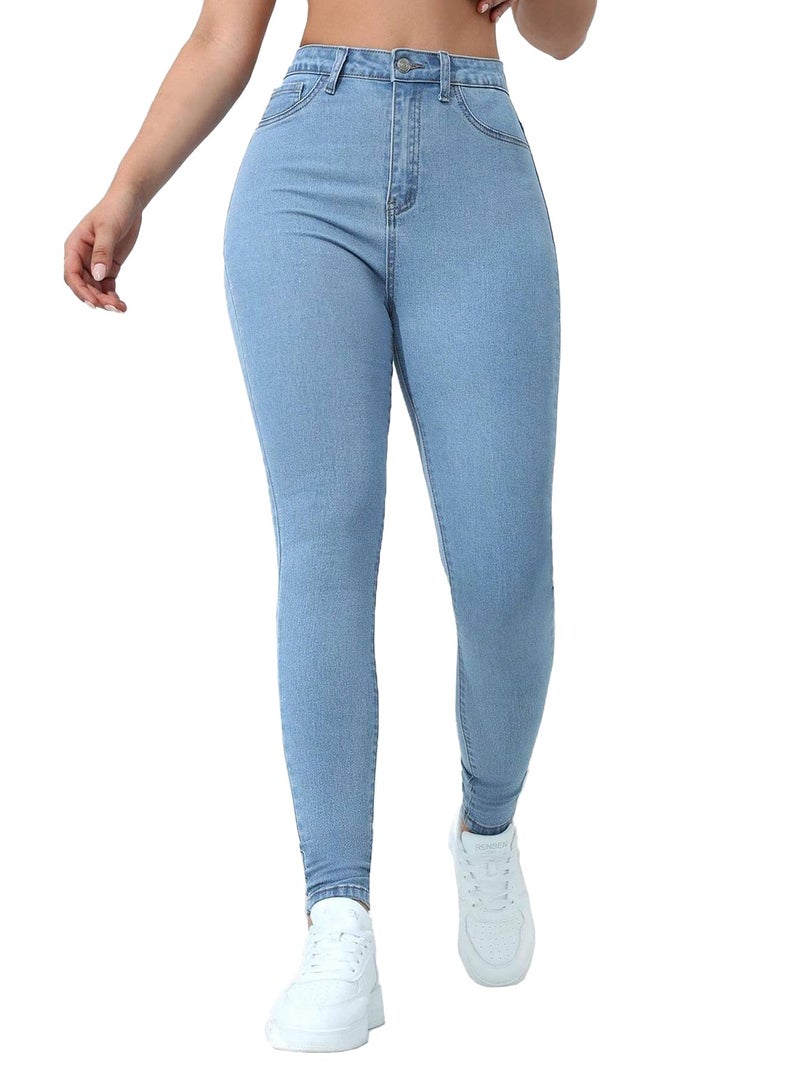 TOPLOT Jeans for Women || High Rise Distressed Regular Length Denim Jeans || Skinny Fit Jeans for Women (Jeans-5152-Medium Wash-30) - Image 5