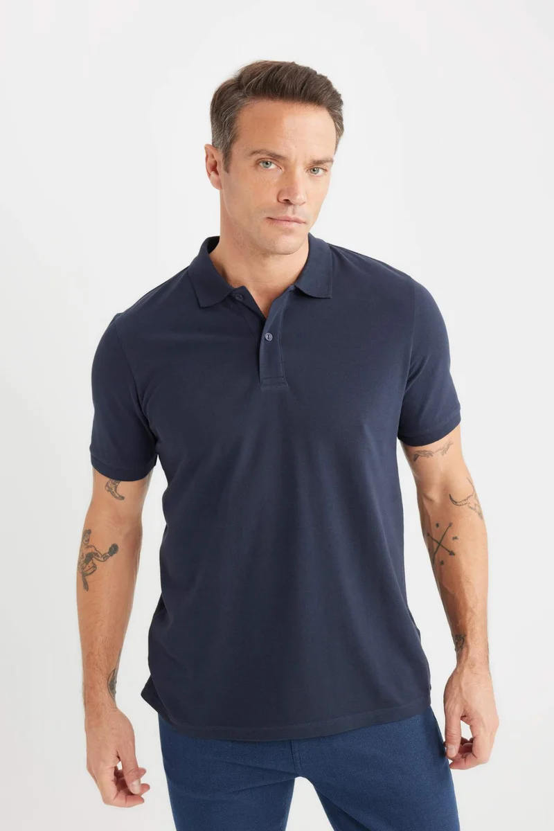 ديفاكتو Regular Fit Short Sleeve Basic Pique Polo T-Shirt